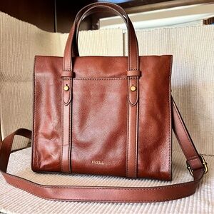 Fossil Kingston Satchel Leather Tote Bag with Shoulder Strap